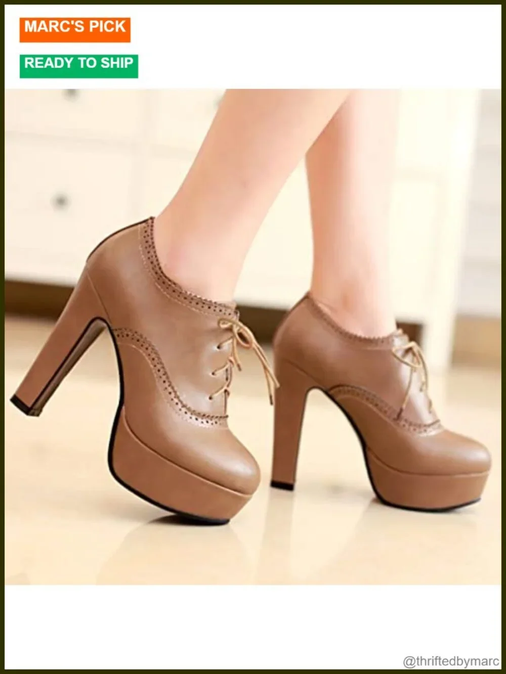 Block Heel Platform Lace Up Pumps Oxford Ankle Booties Brogue Wingtip Vintage